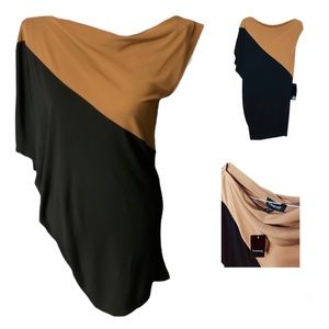 Bebe Tobacco Brown/Black  Flattering Dress Color Block One Sleeve Bodycon Small